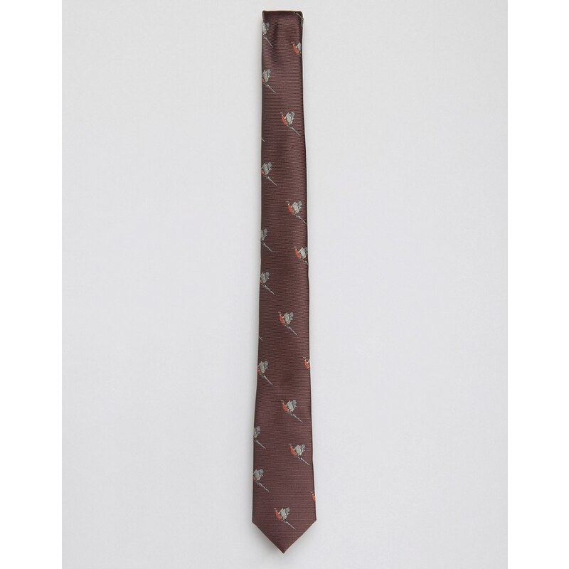 ASOS - Burgunderrote, schmale Krawatte mit Fasanmuster - Braun