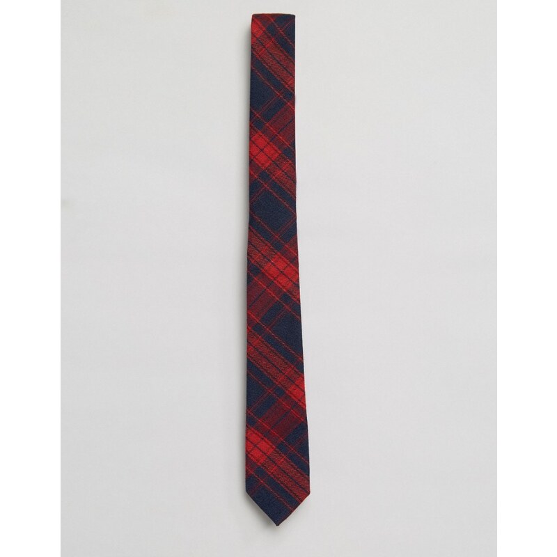 ASOS - Schmale Krawatte mit Schottenkaro - Marineblau