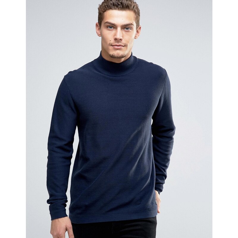 Esprit - Pullover mit Rollkragen und offenem Saum - Marineblau