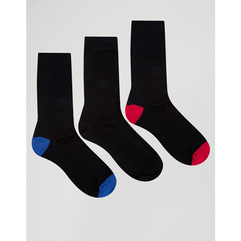 Ciao - Italy - Socken im 3er-Set aus Modalbaumwolle mit kontrastierender Fersen- und Zehenpartie - Schwarz