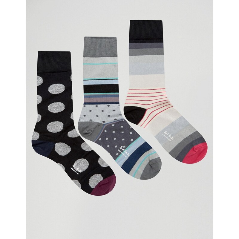 Paul Smith - Geschenkpackung Socken mit Streifen und Punkten, 3er Pack - Mehrfarbig