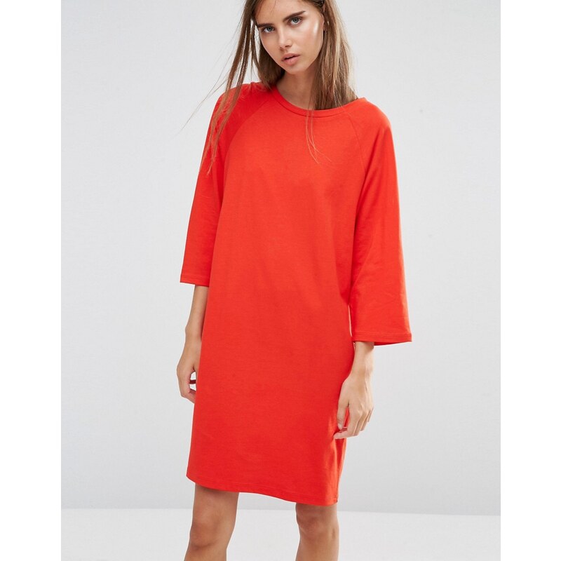 ASOS - T-Shirt-Kleid aus Baumwolle mit Raglanarm und U-Boot-Ausschnitt - Rot