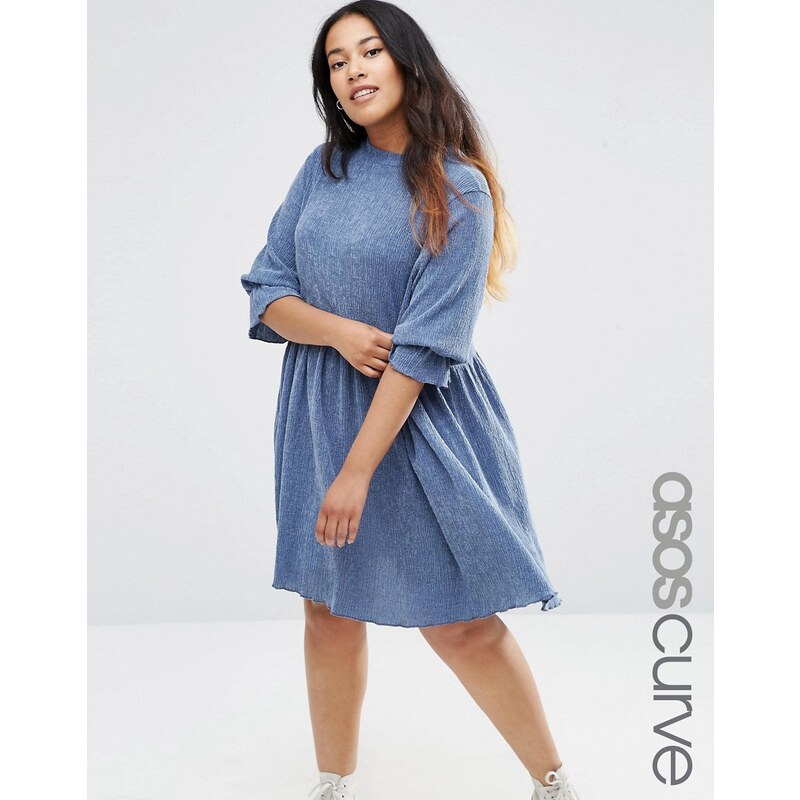 ASOS CURVE - Smock-Kleid aus strukturiertem Denim - Blau