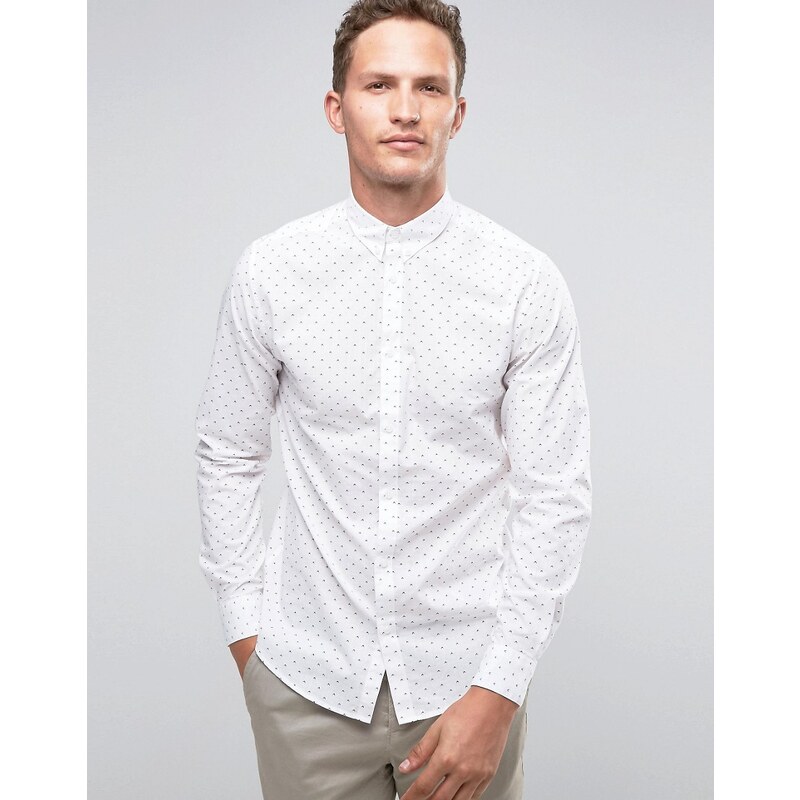 Selected Homme - Elegantes, langärmeliges Hemd mit Button-Down-Kragen und durchgehendem Muster - Weiß