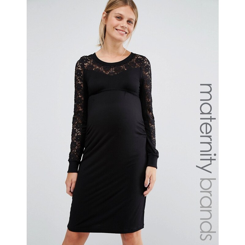 Mama.licious Mamalicious - Jersey-Kleid mit Spitzenärmeln - Schwarz