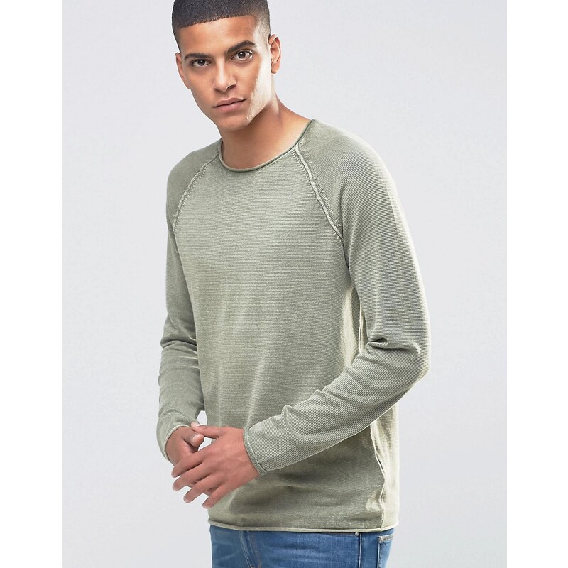 Selected Homme - Sweatshirt mit Raglanärmeln und abgeschnittenem Saum - Grün