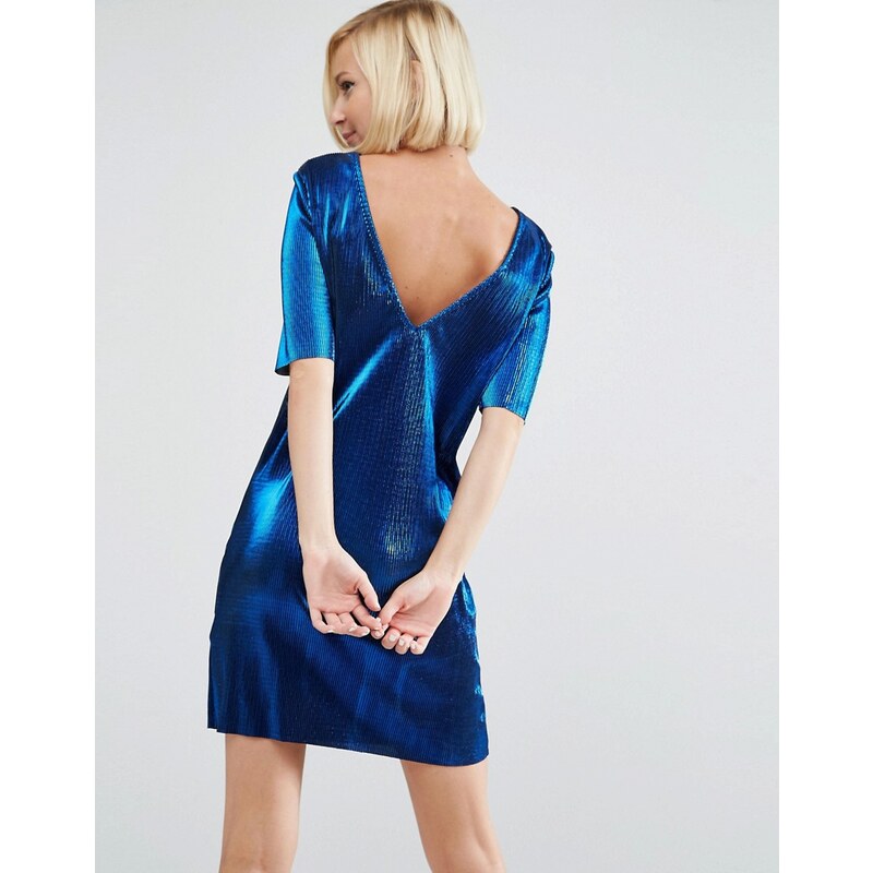ASOS - Plissiertes Mini-T-Shirt-Kleid mit Rückenausschnitt - Blau