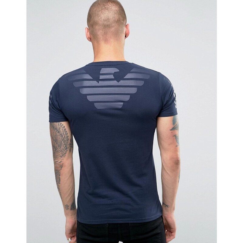 Armani Jeans - T-Shirt mit Adlerlogo hinten - Marineblau