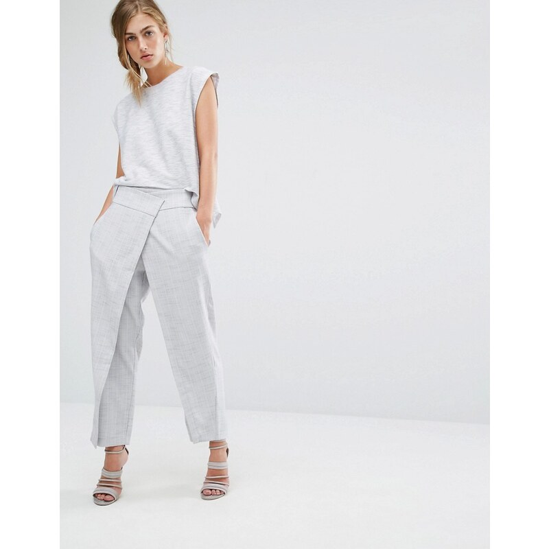 Parallel Lines - Elegant geschnittene Hose mit Wickedesign vorne - Grau