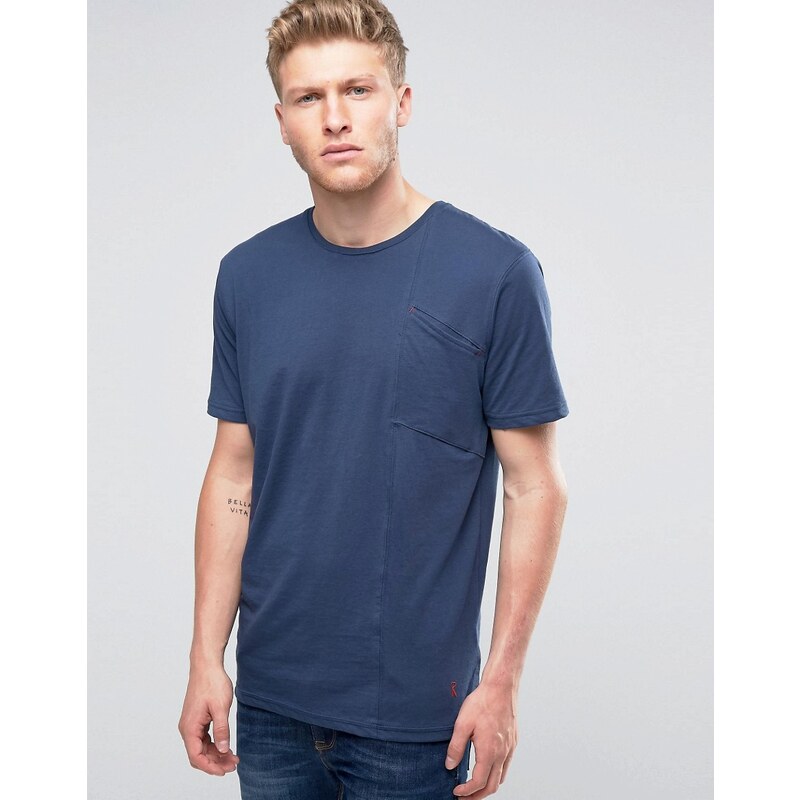 Ringspun - Marineblaues T-Shirt mit Tasche - Marineblau