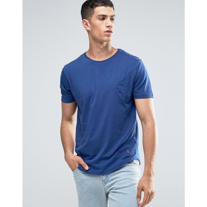 Ringspun - T-Shirt mit Bahnendesign, Tasche und abgerundetem Saum - Blau