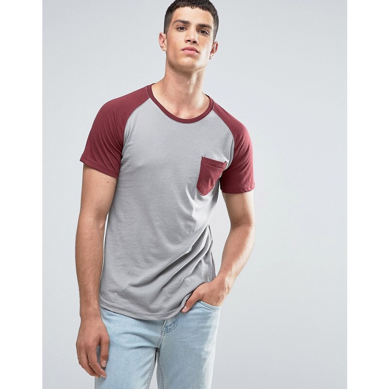 Ringspun - Raglan-T-Shirt mit Tasche und Rundsaum - Grau