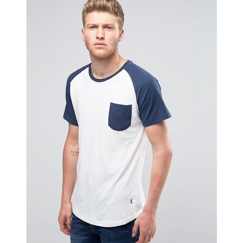 Ringspun - Raglan-T-Shirt mit Tasche und Rundsaum - Weiß