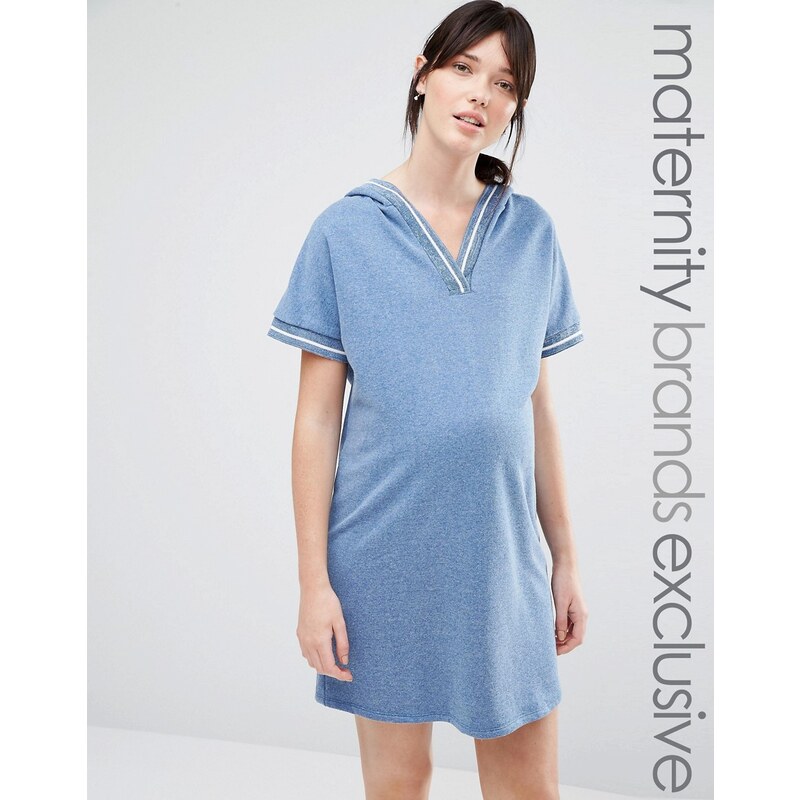 Bluebelle Maternity - Lässiges Sweatshirtkleid mit College-Design und Kapuze - Blau