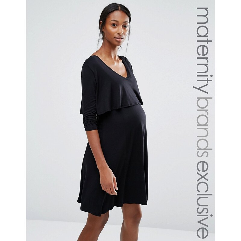 Bluebelle Maternity - Nursing - Langärmliges Skaterkleid mit Doppellage - Schwarz