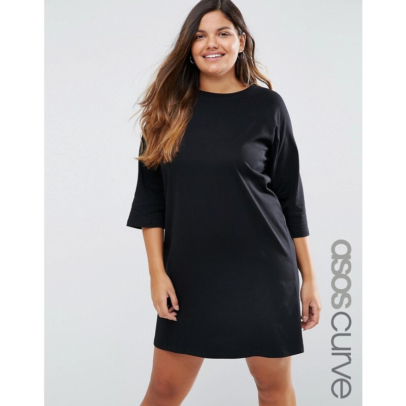 ASOS CURVE - T-Shirt-Kleid in Minilänge mit Raglanärmeln und U-Boot-Ausschnitt - Schwarz