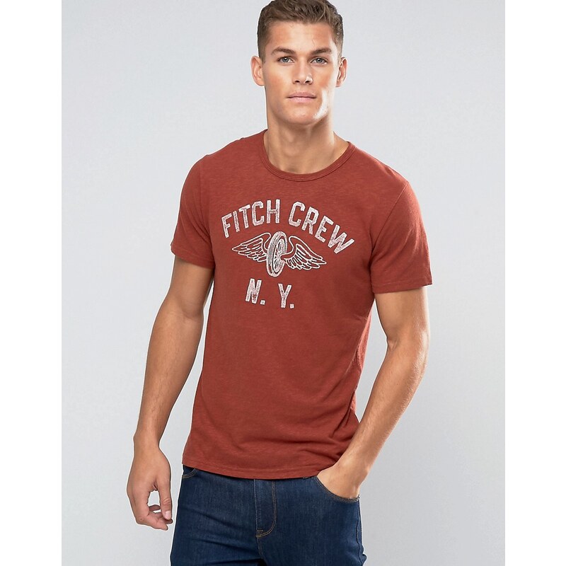 Abercrombie & Fitch - Rotes, schmales T-Shirt mit Vintage-Flügel-Print - Rot