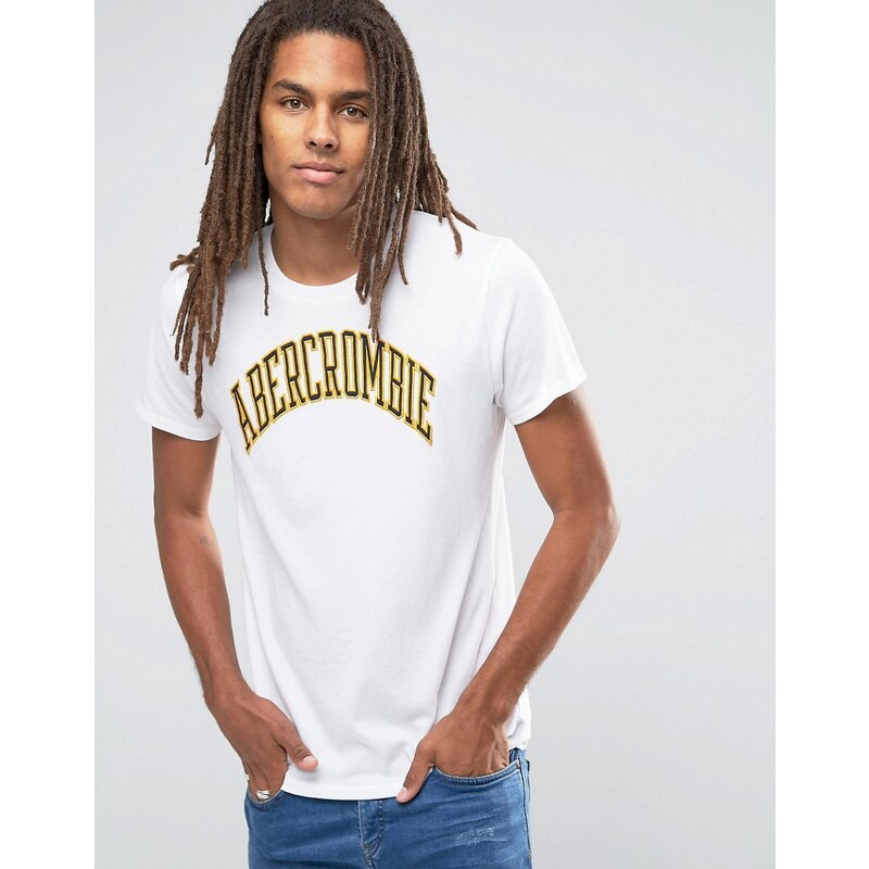 Abercrombie & Fitch - Weißes, schmal geschnittenes T-Shirt mit aufgesticktem Logo - Weiß