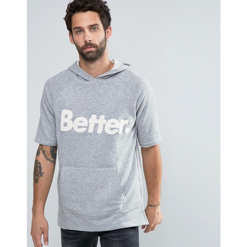 Pull&Bear - Kurzärmliges, graues Sweatshirt mit „Better“-Aufschrift - Grau