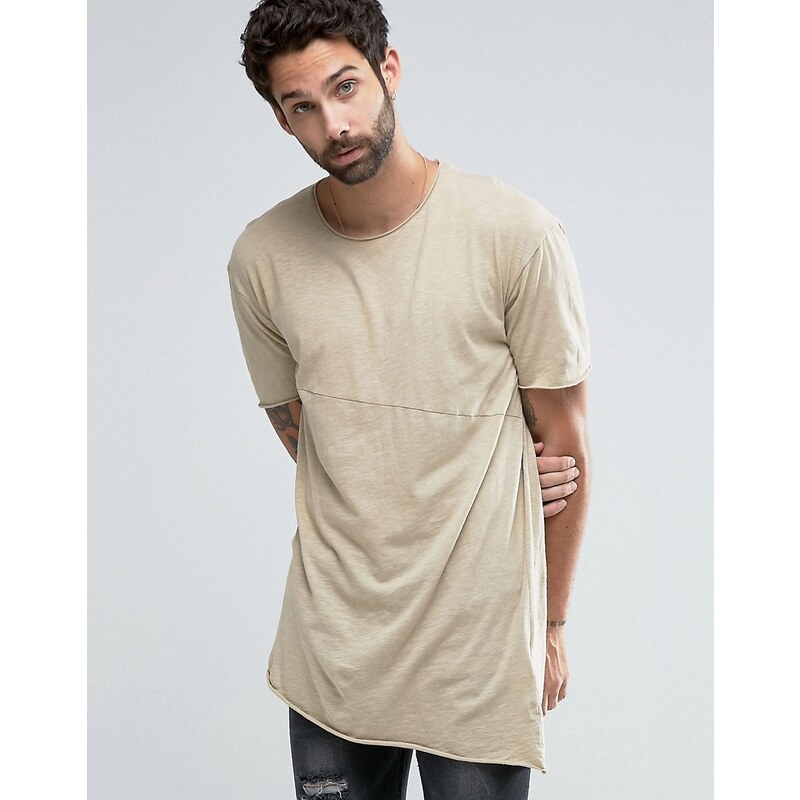 Pull&Bear - Asymmetrisch geschnittenes T-Shirt in Beige - Beige