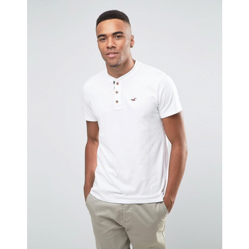 Hollister - Schmales, weißes Henley-T-Shirt mit Möwenlogo - Weiß