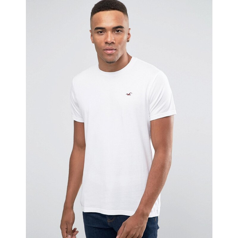 Hollister - Must Have - Schmales, weißes Rundhals-T-Shirt mit Möwenlogo - Weiß