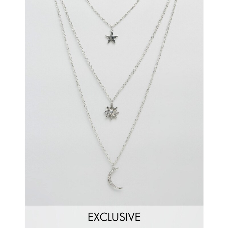 Reclaimed Vintage - Sun Moon & Stars - Mehrlagige Halskette - Silber