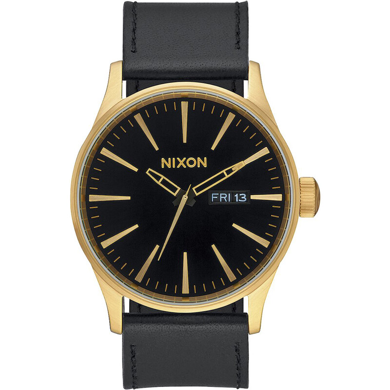Nixon SENTRY LEATHER 42mm Armbanduhr Schwarz/Gold
