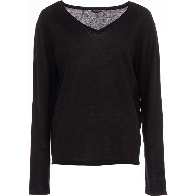 Denham Feinstrick-Sweater mit V-Ausschnitt in Schwarz