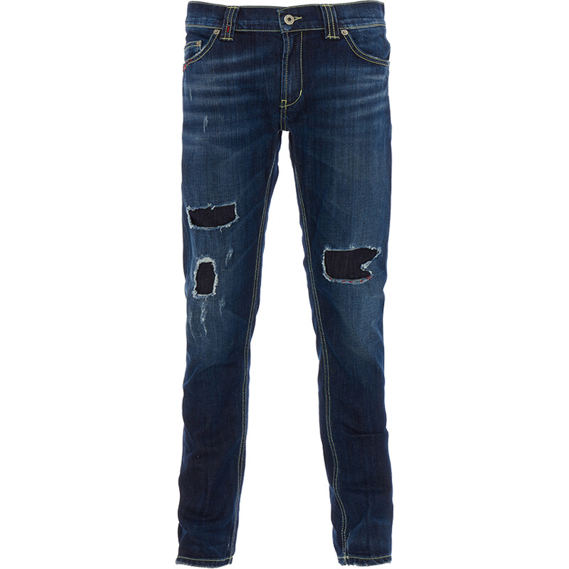 Dondup RAMONES Super Skinny Fit Jeans Used-Look in Blau