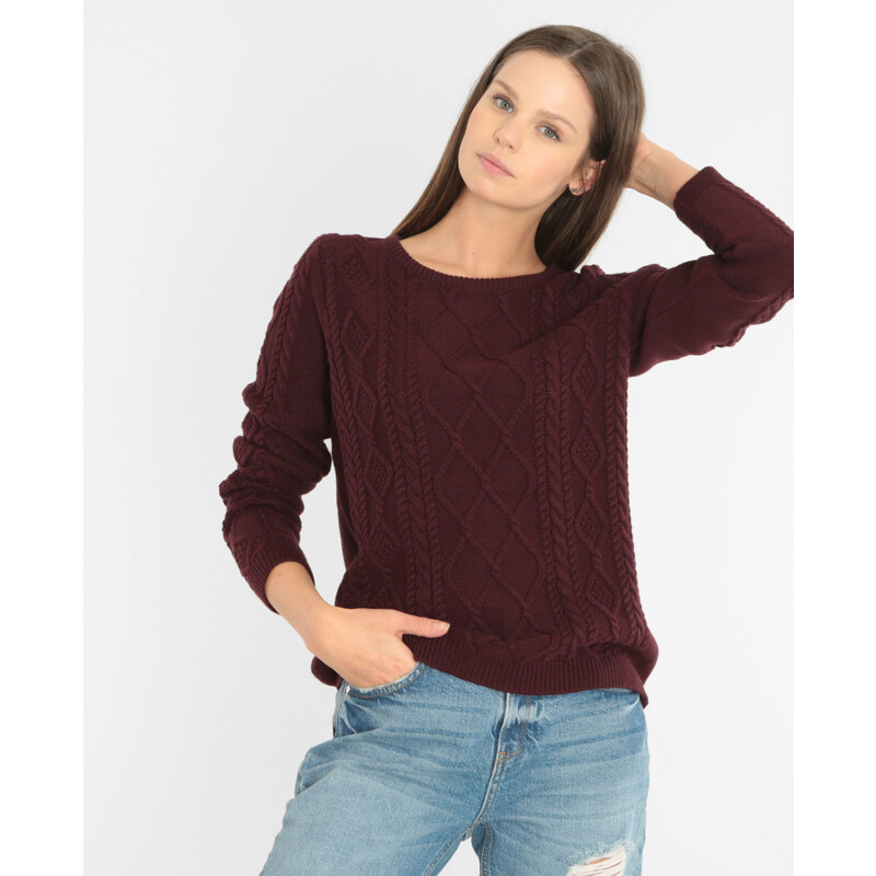 Pullover mit Zopfmuster Granatrot, Größe M -Pimkie- Mode für Damen