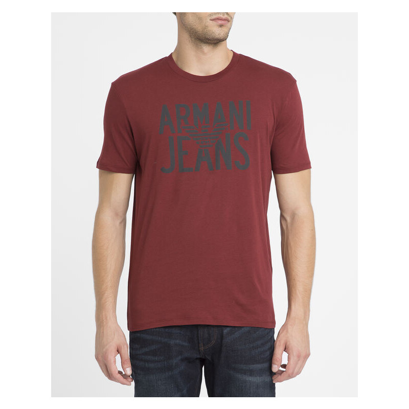 ARMANI JEANS Bordeauxrotes T-Shirt mit Rundhalsausschnitt und AJ-Logo