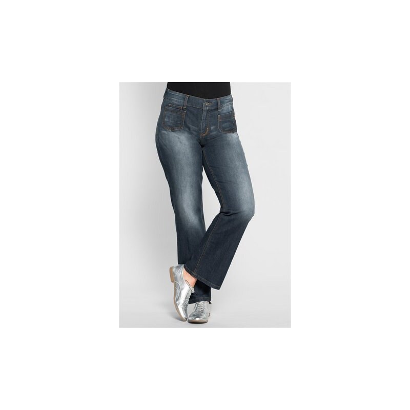 Damen Denim Weite Stretch-Jeans in Used-Optik SHEEGO DENIM blau 20,21,22,23,24,25