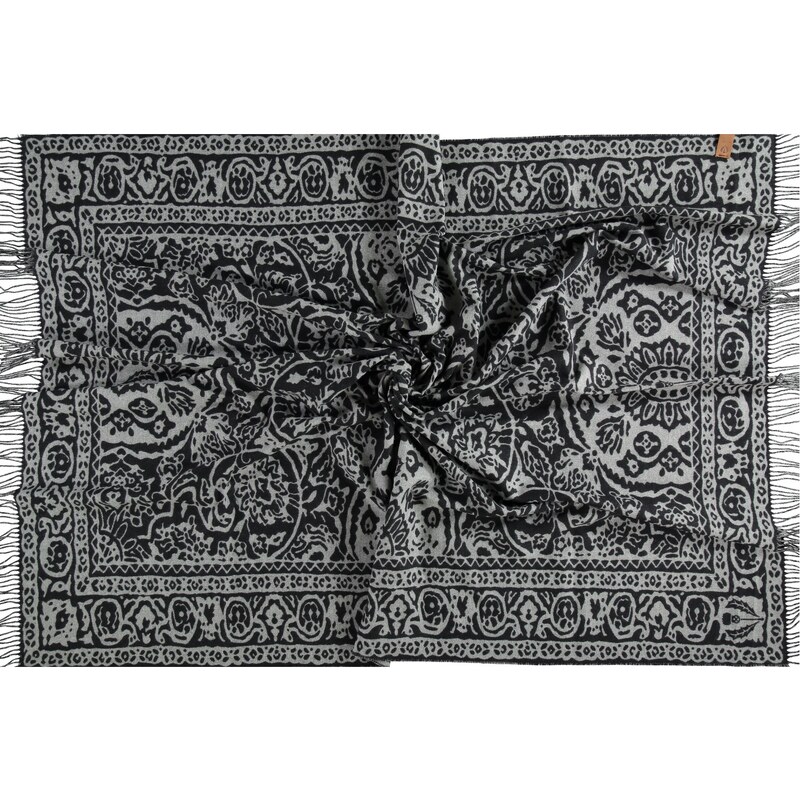 FRAAS Baumwolldecke mit ornamentalem Muster in schwarz