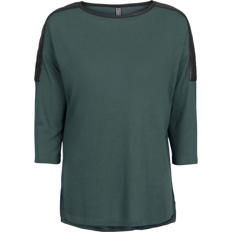 RAINBOW Pullover mit Lederimitat 3/4 Arm in grün für Damen von bonprix