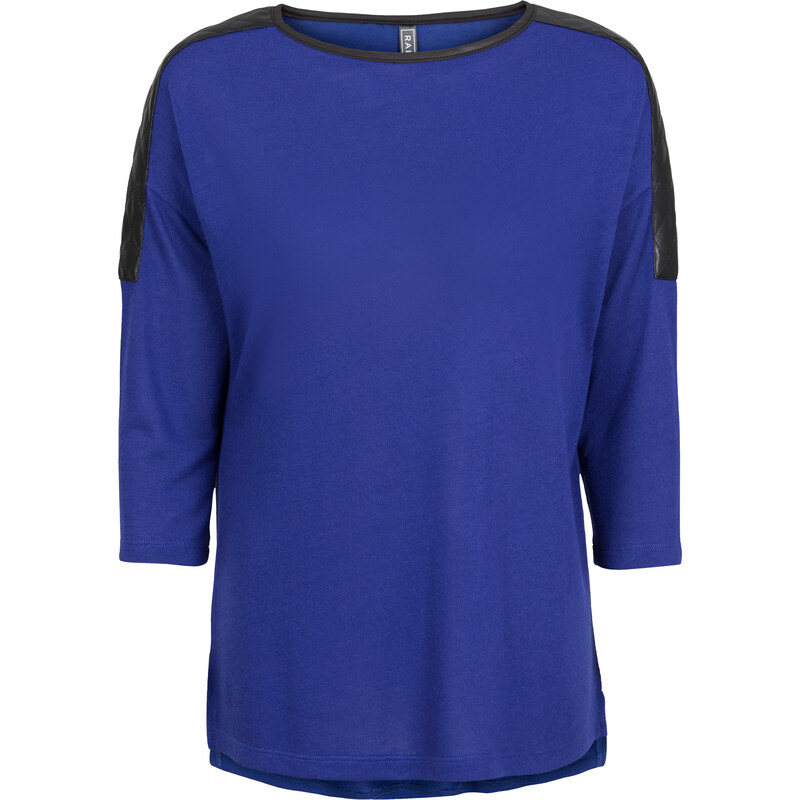 RAINBOW Pullover mit Lederimitat 3/4 Arm in blau für Damen von bonprix