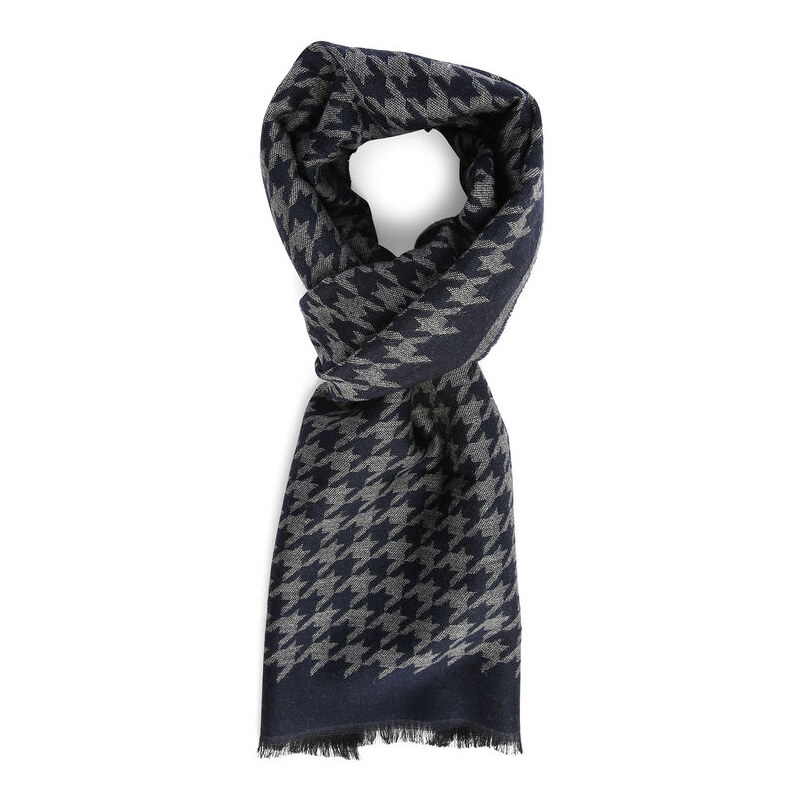 HARTFORD Blau-grauer Schal aus Wolle und Seide mit Hahnentrittmuster