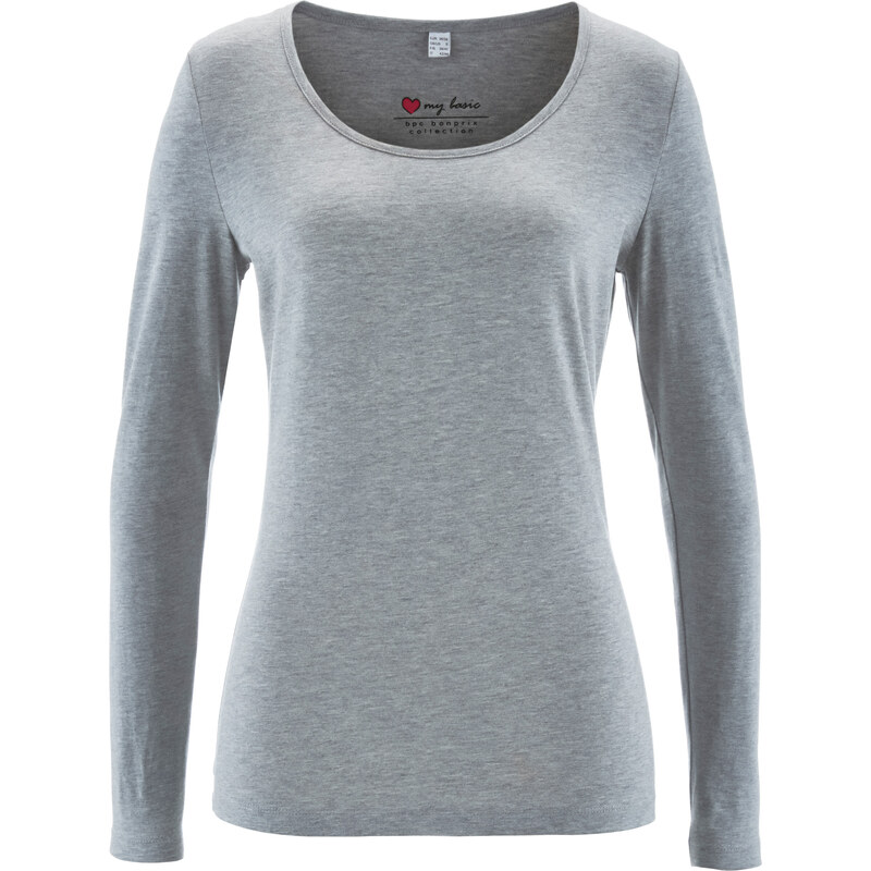 bpc bonprix collection Basic Baumwollshirt Stretch-Jersey langarm in grau für Damen von bonprix