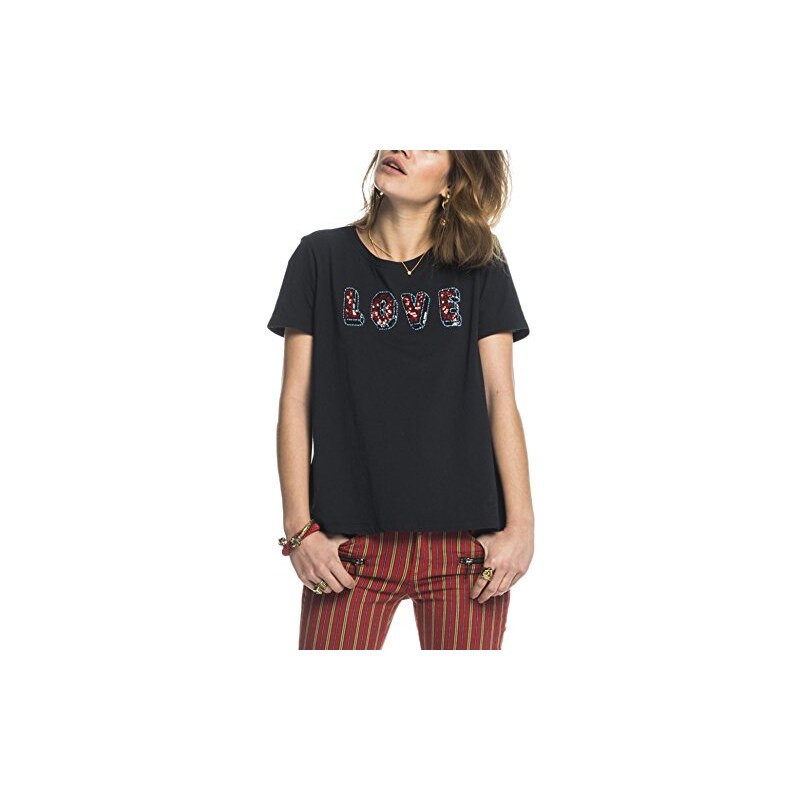 Maison Scotch Damen T-Shirt Crew Neck Clubhouse Tee with Special Embellishments