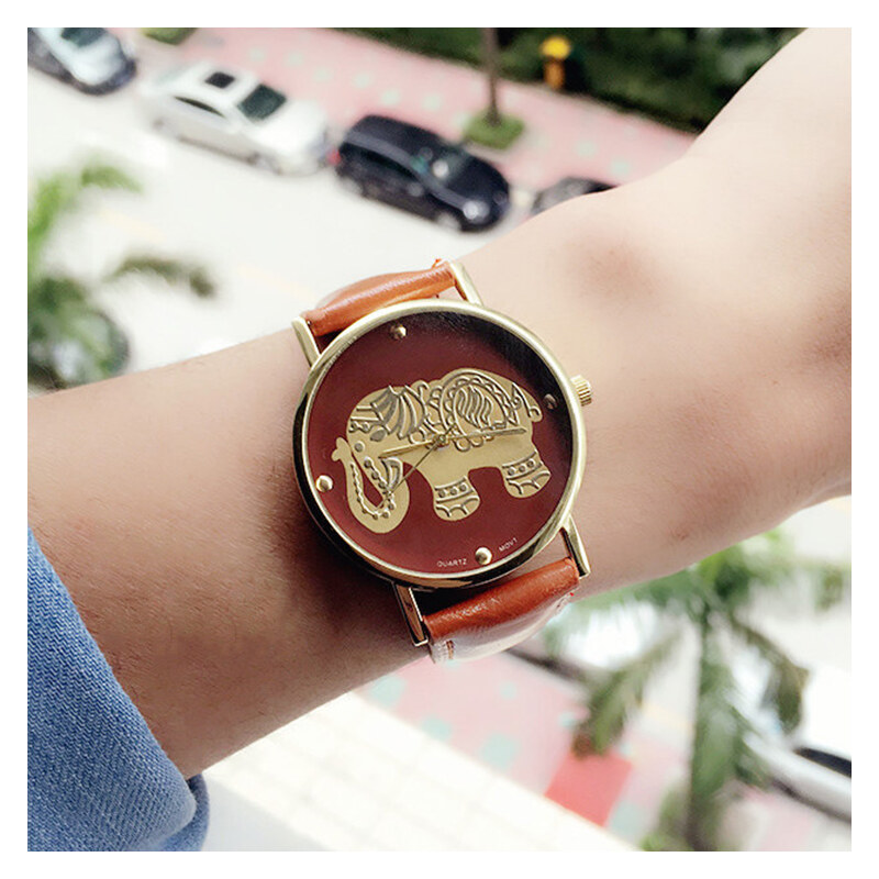 Lesara Armbanduhr mit goldfarbenem Elefantenmotiv - Braun