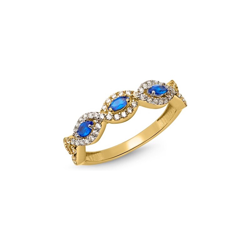 Unique Jewelry 333er Goldring verschlungen blaue Steinen