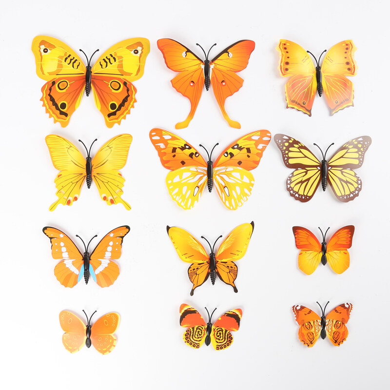 Lesara 12-teiliges 3D-Wandtattoo-Set Schmetterling Gelb