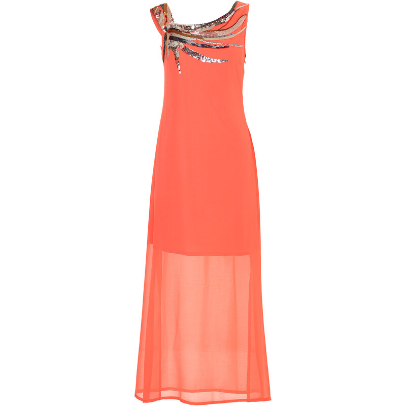 BODYFLIRT Kleid mit Pailletten ohne Ärmel in orange von bonprix