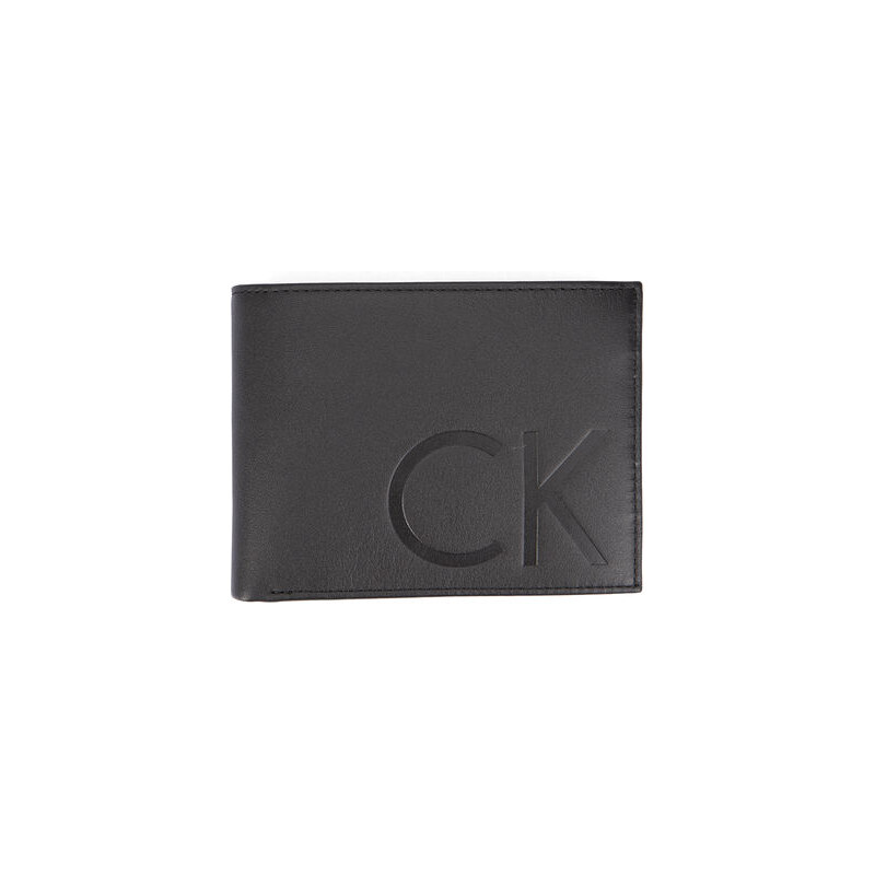Calvin Klein Schwarzes Leder-Portemonnaie mit eingeprägtem Logo