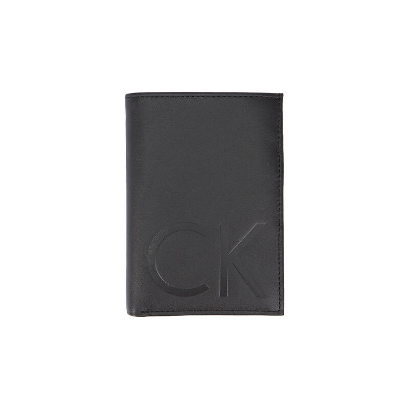 Calvin Klein Schwarzes europäisches Leder-Portemonnaie mit eingeprägtem Logo