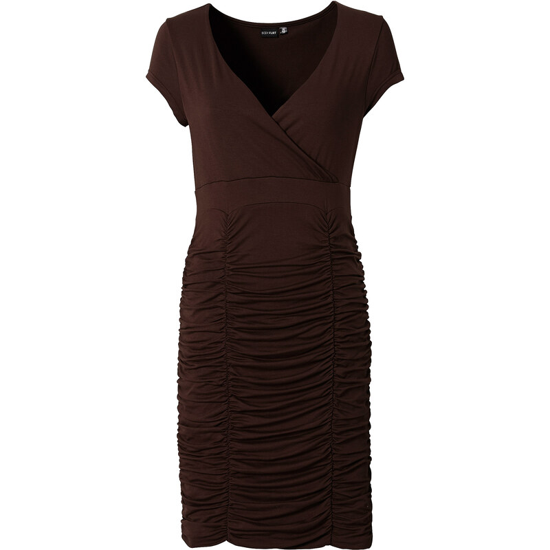 BODYFLIRT Shirtkleid/Sommerkleid kurzer Arm figurbetont in braun (V-Ausschnitt) von bonprix