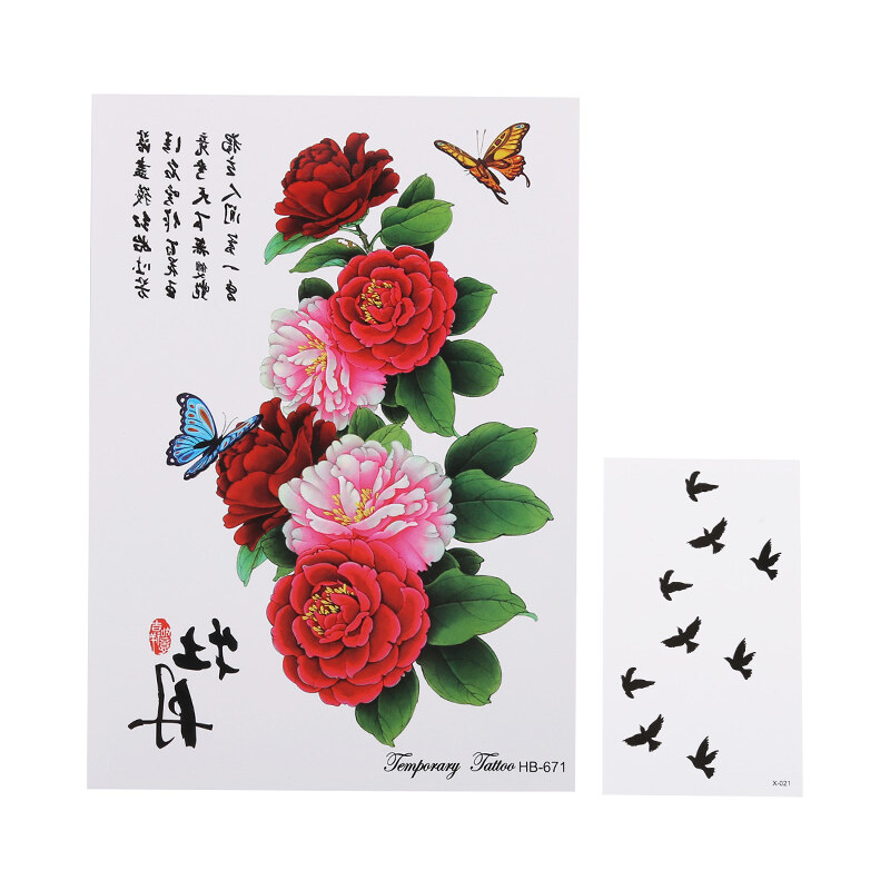 Lesara 2-teiliges Klebetattoo-Set Blumen & Vögel