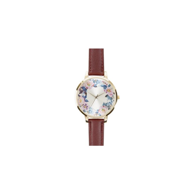 New Look Violette Armbanduhr mit Blumenmotiv auf dem Ziffernblatt