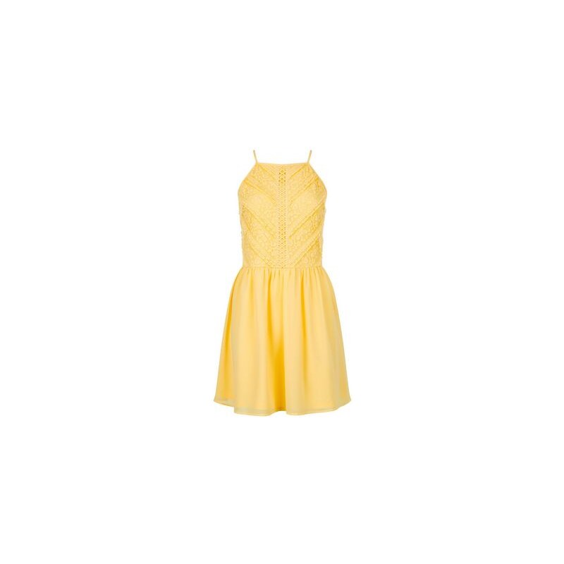 New Look Teenager – Gelbes, hochgeschlossenes Kleid mit Spitze