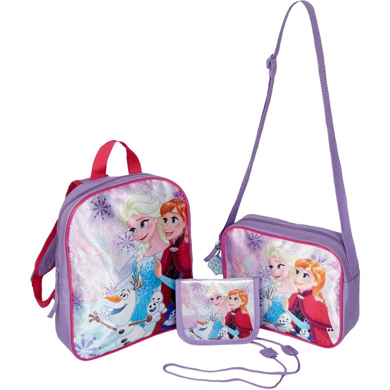 Disney Die Eiskönigin Kinder Taschen Set, 3-teilig bestehend aus: Rucksack, Tasche, Brustbeutel + Gratis Schlüsselanhänger lila in Größe UNI für Mädchen aus 100 % Polyester